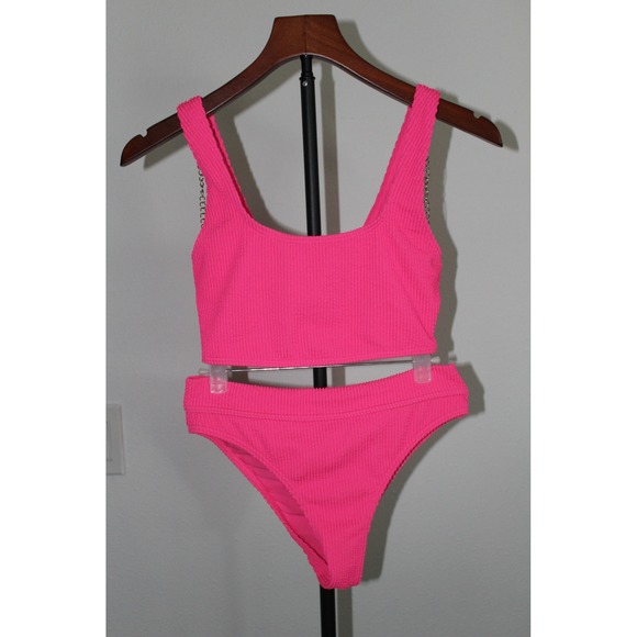 Billabong Other - Billabong Neon Pink Smocked Bikini Set Scoop Neck High Cut Two Piece Small